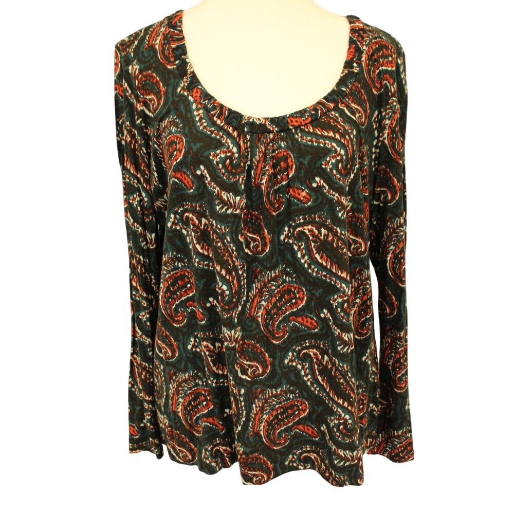 Talbots Petites Scoop Neck Knit Top Blouse Black Teal Rust Aqua Paisley XLP